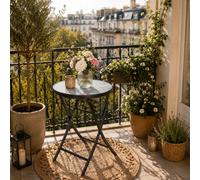 Mojawo Table de bistrot en verre et métal - Table de jardin pliante - Table de camping - Table d'extérieur - Anthracite - Diamètre : 60 x Hauteur : 72 cm
