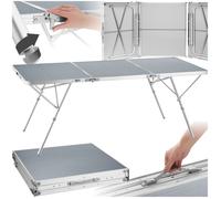tectake® Table Pliante de Pique Nique Table de Camping Pliante Aluminium INOX, Tables Pliantes Brocante, Réglable en Hauteur, Poignée Transport, idéal Buffet, Anniversaire, Fête, Mariage, 180x70x70cm