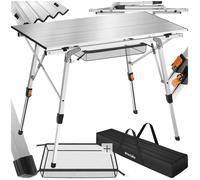 Table de camping - TECTAKE - Table TINA pliable en aluminium réglable en hauteur 90 x 52 x 47 - 70 cm sac transport inclus - Argent
