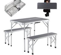 Ensemble Table de Camping Pliante avec Bancs et Valise de Transport