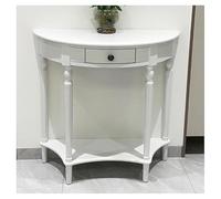 Table de canapé rétro semi-circulaire en bois massif avec tiroirs et étagère, table élégante pour entrée de salon et meubles H (blanc, 80 x 35 x 80 cm)
