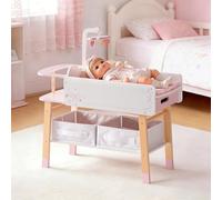 Table de Changement pour Poupée ROBUD avec Chaise Haute pour Poupées de 18 Pouces, Meubles de Poupée en Bois 2-en-1 avec Evier de Toilettage, Rangement, Station de Soins de Poupée pour Jeu de Rôle
