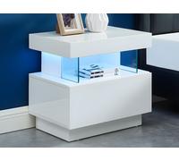 Table de chevet 1 tiroir et 1 niche - Avec LEDs - MDF - Blanc laqué - FABIO II