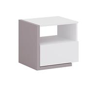 Table de chevet - 1 tiroir et 1 niche - Blanc et taupe - NAPOLI II