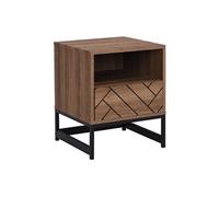 Vente-unique - Table de chevet CARATANA avec 1 tiroir et 1 niche - structure MDF aspect bois naturel et acier noir, design industriel moderne, rangement pratique pour chambre ou studio, meuble compact