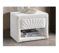 Table de chevet - 1 tiroir et 1 niche - Tissu bouclette - Blanc - ULAMI