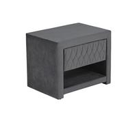 Table de chevet - 1 tiroir et 1 niche - Tissu velours - Gris - DANIELE