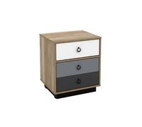 Table de chevet - 1 tiroir et 1 porte - Coloris : Naturel, blanc et gris - KRYPTON