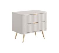 Table de chevet - 2 tiroirs - Beige et doré - ELONARIA de