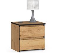 Table de chevet 2 tiroirs - Dimensions 40x35x40 cm - Table de nuit style moderne - Meuble d'appoint chambre - Chêne craft