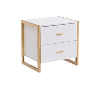 Table de chevet 2 tiroirs - MDF - Blanc laqué et doré - OMBRELIA de