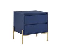 Table de chevet 2 tiroirs - MDF et métal - Bleu laqué et doré - KORASA de Pascal Morabito Bleu