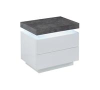Table de chevet - 2 tiroirs - MDF Laqué - Avec LEDs - Coloris : Blanc et béton - HALO II