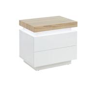 Table de chevet - 2 tiroirs - MDF Laqué - Avec LEDs - Coloris : Blanc et chêne - HALO II