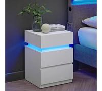 Table de Chevet 3 Tiroirs LED Multicolore Réglable Moderne Blanc Chambre