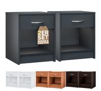Casaria® 2X Table de Chevet Anthracite 35x40x50cm Table de Nuit avec Un tiroir Niche Meuble de Rangement Chambre Salon