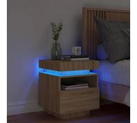Table De Chevet 40x39x48,5 Cm, Bois Contreplaqué Chêne Sonoma, Éclairage Led Rvb Multicolore
