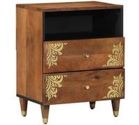 vidaXL Table de chevet avec tiroir Bois de mangue massif Marron miel 50 x 33 x 62 cm