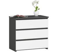 AKORD Commode CL-3 avec 3 tiroirs | Commode Classique pour La Chambre, Salon | Meuble de Rangement | L60 x H57 x P35 cm | Poids 26 kg | Gris Graphite | Blanc