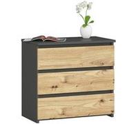 AKORD Commode CL-3 avec 3 tiroirs | Commode Classique pour La Chambre, Salon | Meuble de Rangement | L60 x H57 x P35 cm | Poids 26 kg | Gris Graphite | Chêne Artisan