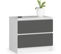 Table de chevet AKORD K60 Blanche 60 cm 2 tiroirs façade Gris Graphite 60x40x55 cm Blanc / Gris Graphite G