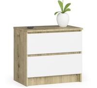 Table de chevet AKORD K60 Chêne Artisan 60 cm 2 tiroirs façade Blanche 60x40x55 cm