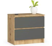 Table de chevet AKORD K60 Chêne Artisan 60 cm 2 tiroirs façade Gris Graphite 60x40x55 cm Chêne Artisan / Gris Graphite G