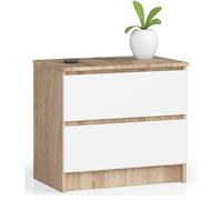 Table de chevet AKORD K60 Chêne Sonoma 60 cm 2 tiroirs façade Blanche 60x40x55 cm