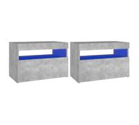 Table de chevet - AKOZON - 2 pcs - Gris béton - Bois d'ingénierie - Lumières LED RVB