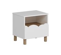 Table de chevet avec 1 tiroir et 1 niche - Blanc et naturel - NUBORELA