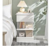 Table de Chevet avec 1 Tiroir et 2 Étagères, Bout de Canapé Rangement Compact pour Chambre et Salon, 39x39x65cm, FBT49-W