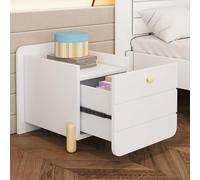 Table de chevet avec 1 tiroir, glissières silencieuses avec étagères, pieds en bois fins, espace de rangement dans le salon et la chambre à coucher, design unique et minimaliste, blanc