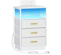 Table de chevet avec 2 prises secteur et 2 ports USB, éclairage LED, table d'appoint avec 3 tiroirs en tissu et compartiment ouvert, pour chambre à coucher, salon, blanc À propos de cet article1.[Stat