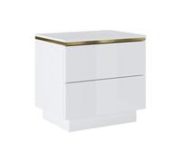 Table de chevet avec 2 tiroirs - Blanc brillant et doré - VUKIA de