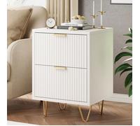 Table de Chevet avec 2 Tiroirs, Chevet de lit Lot de 2, Meuble de Chevet, avec Manches et Pieds en Couleur Doré, Blanc