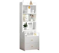 Table de chevet avec 2 tiroirs de rangement et 4 étagères ouvertes, design simple pour bureau ou salon, bibliothèque d'angle avec déflecteur surélevé