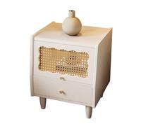 Table de chevet avec 2 tiroirs de rangement - Table de chevet en bois avec porte en rotin et armoire latérale en verre pour chambre à coucher, organiseur de meubles élégant pour décoration d'intérieur