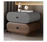 Table de chevet avec 2 tiroirs en bois massif - Table de chevet moderne pour chambre à coucher avec tiroir rond et finition en cuir