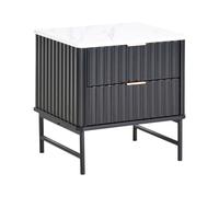 Table de Chevet avec 2 Tiroirs en Bois Reconstitué Effet Marbre Noir
