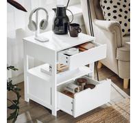 Table de chevet avec 2 tiroirs et 1 étagère effet bois blanc