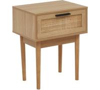 BAÏTA - Table de Chevet Amana Effet chêne et cannage rotin 40cm