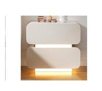 Table de chevet avec capteur lumineux, table de chevet moderne à 2 tiroirs, bois et revêtement en cuir microfibre, glissière silencieuse pour chambre à coucher et salon