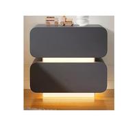 Table de chevet avec capteur lumineux, table de chevet moderne à 2 tiroirs, bois et revêtement en cuir microfibre, glissière silencieuse pour chambre à coucher et salon