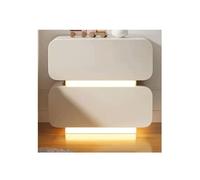 Table de chevet avec capteur lumineux, table de chevet moderne à 2 tiroirs, bois et revêtement en cuir microfibre, glissière silencieuse pour chambre à coucher et salon