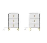 Table de chevet avec chargeur intégré - SOBUY - Lot de 2 - Blanc - Dimensions 40x40x63 5 cm - 2 prises électriques