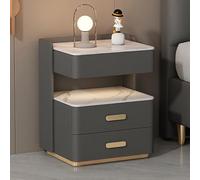 Table de chevet avec coffre caché et capteur automatique LED, table de nuit moderne avec tiroir et compartiments ouverts