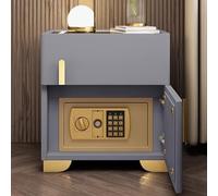 Table de chevet avec coffre-fort caché, station de charge et ports USB/Type-C, LED à luminosité réglable, dessus en verre trempé