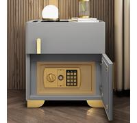 Table de chevet avec coffre-fort caché, station de charge et ports USB/Type-C, LED à luminosité réglable, dessus en verre trempé