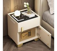 Table de chevet avec coffre-fort caché, station de charge et ports USB/Type-C, LED à luminosité réglable, dessus en verre trempé