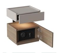 Table de chevet avec coffre fort caché, table de chevet LED multifonction avec 2 plateformes de rangement et 1 tiroir pour chambre à coucher et salon
